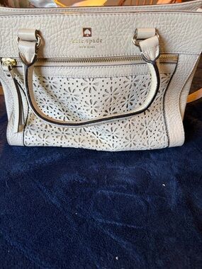 kate spade cream floral laser-cut leather tote with gold hardware